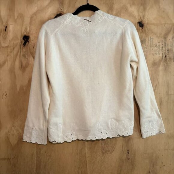 Vintage Jeanne Marcoux 50s Ivory Cream Angora Lambswool Lace Cardigan Sz 38 - Picture 6 of 6